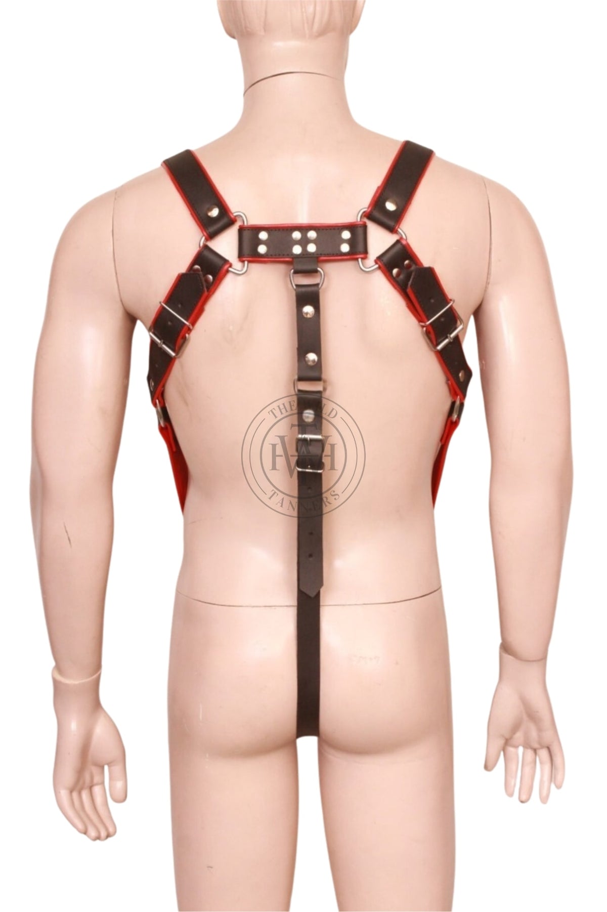 leather body harness with upper chest bridge strap