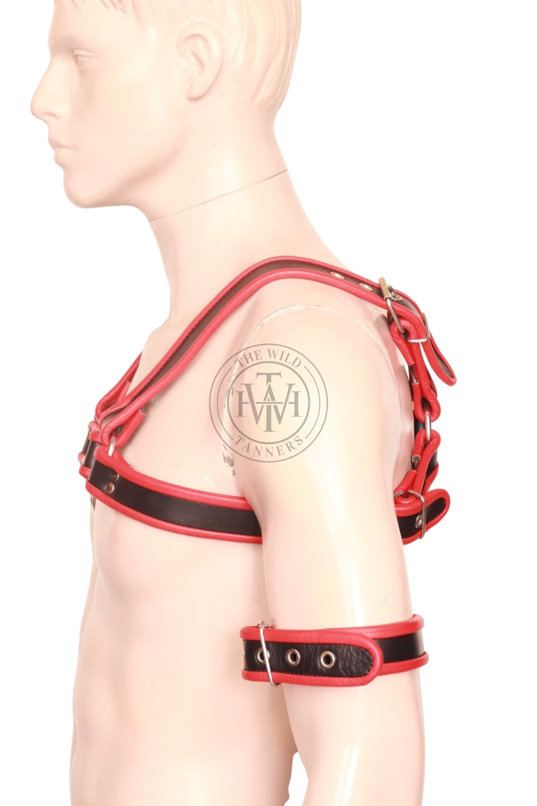 Genuine Leather Bondage Chest Harness with Bicep Cuffs, view 3
