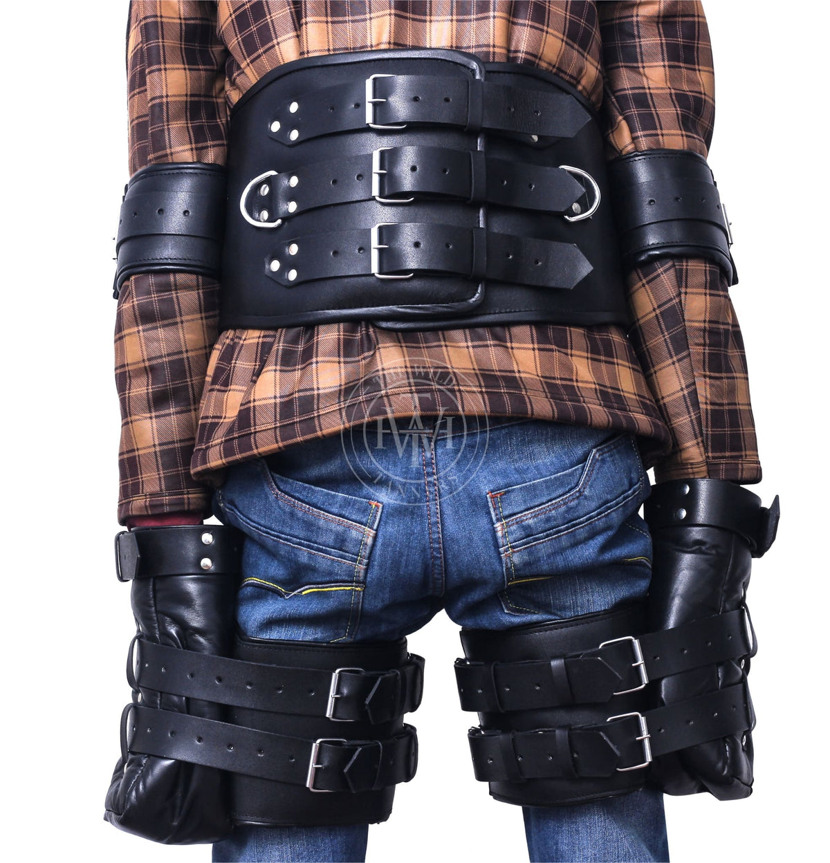 Black Leather Bondage Waist Restraints Belt, view 4