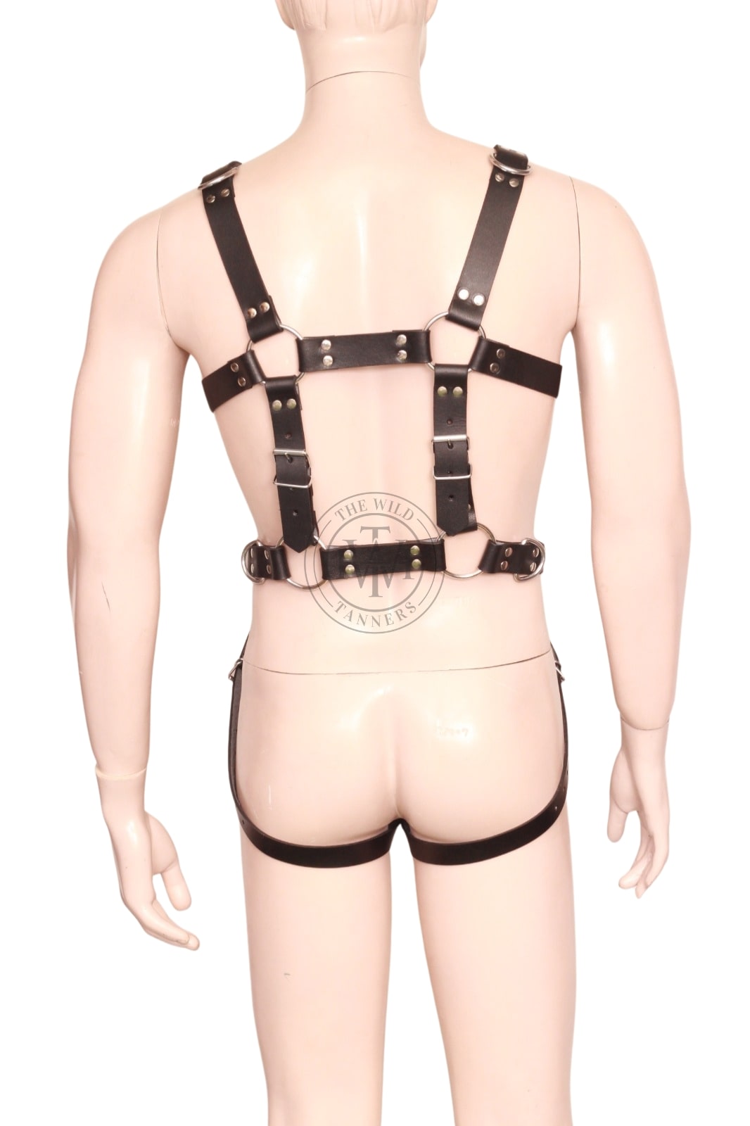 Men's leather full-body harness with cock ring, view 4