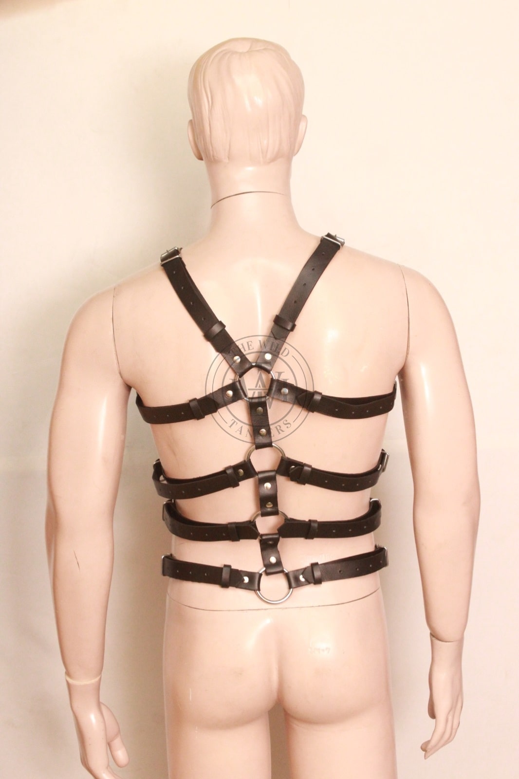 Leather Full Body Harness for Mens With Quad O-Rings, view 4