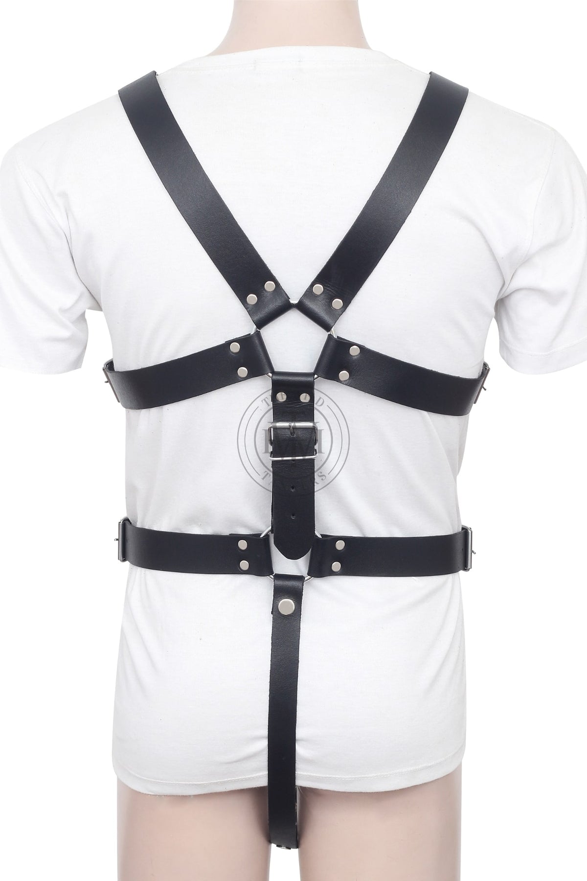 Crossbow leather bondage harness with cock ring, view 4