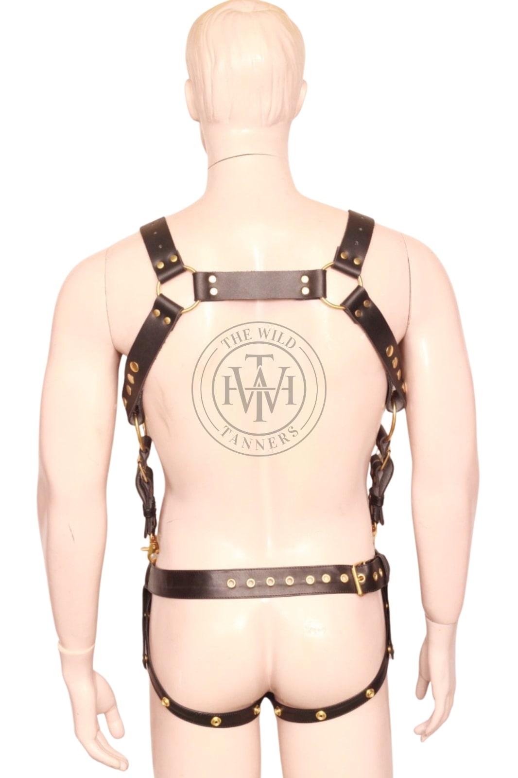 leather mens bondage harness with jockstrap pouch