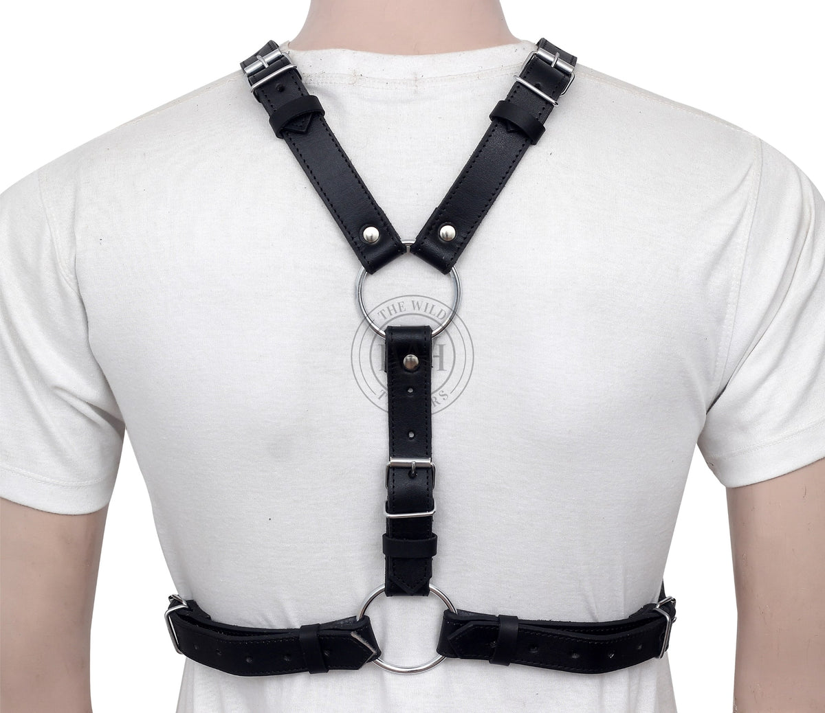 mens leather chest harness with dual o rings