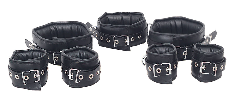 leather bondage handcuffs, BDSM cuffs set, unisex leather restraints, padded leather cuffs