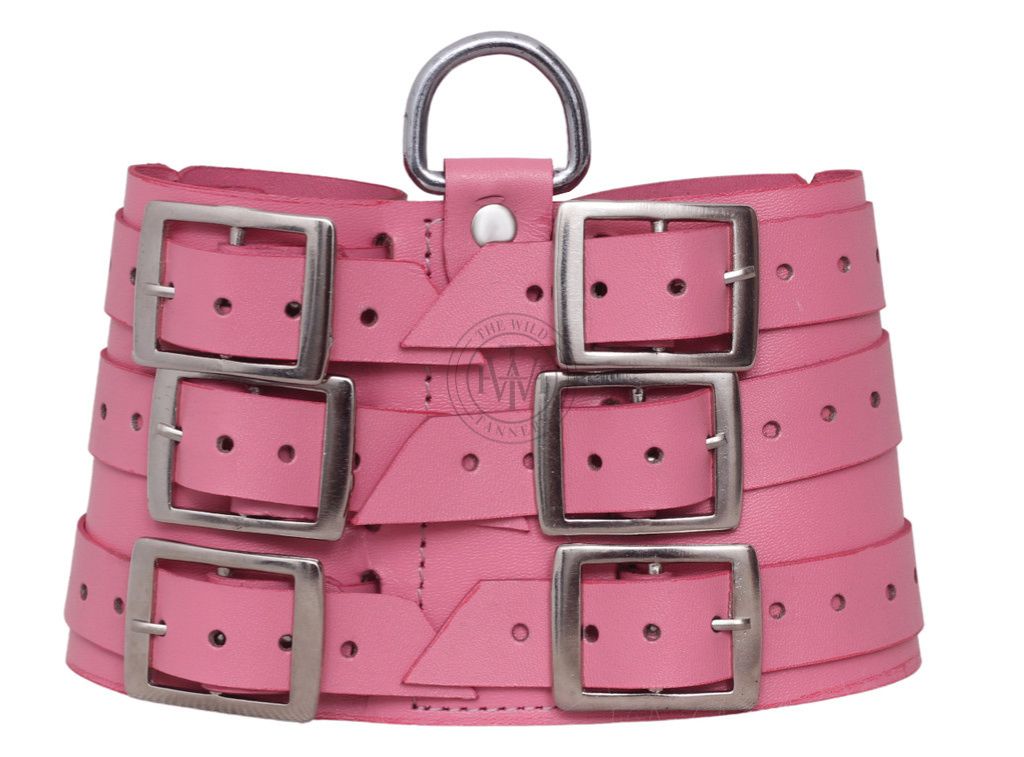 Pink Kinky Leather Handcuffs, view 5