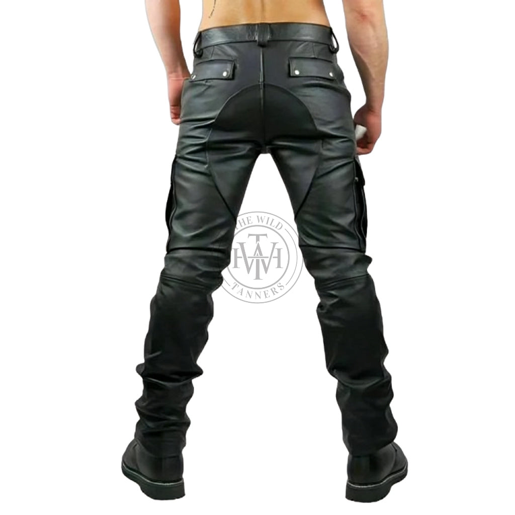 Black Leather Cargo Pants, view 4