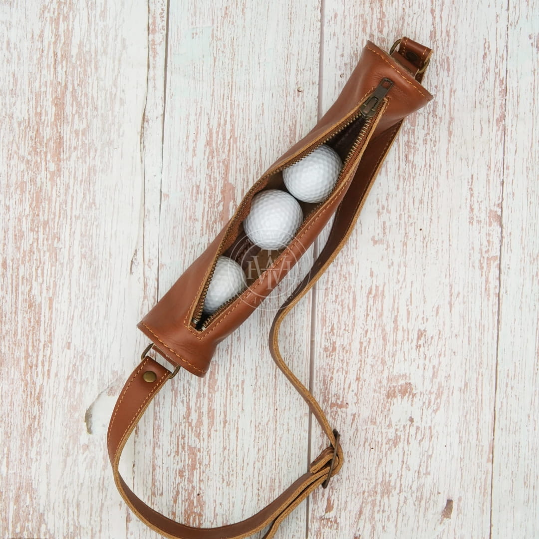 Classic Leather Golf Ball Pouch, view 4