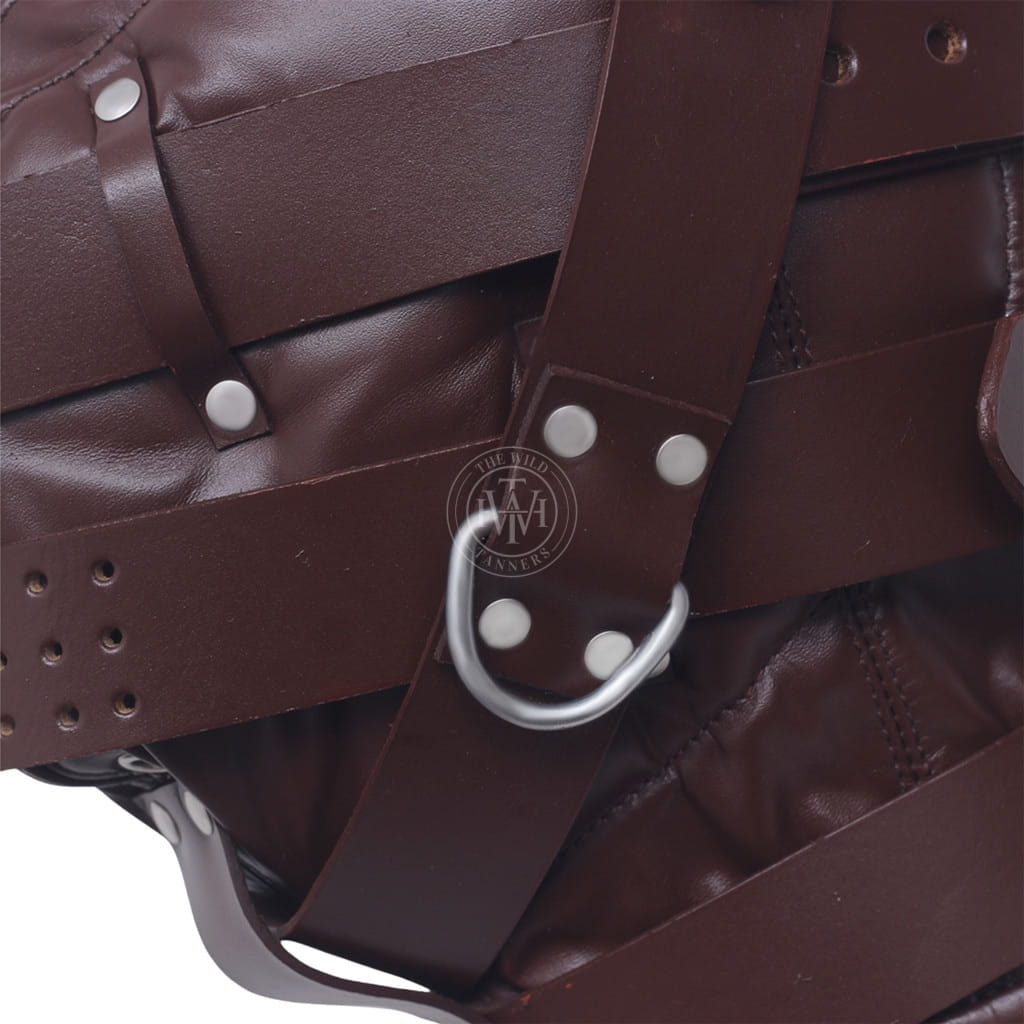 Brown Leather Hood with Adjustable Mask, view 5