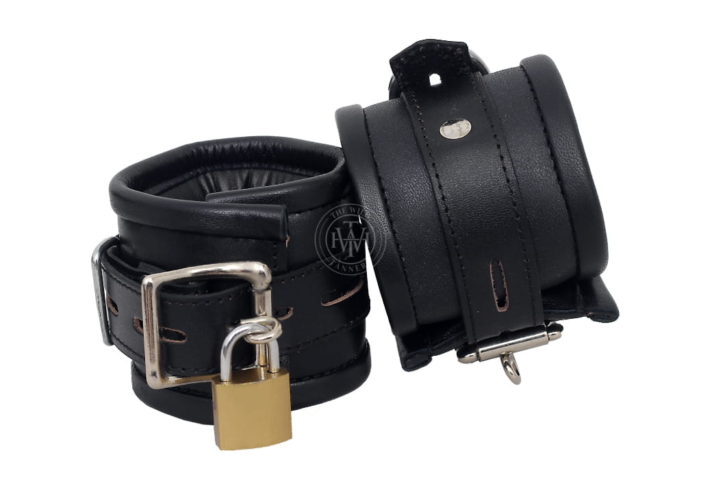 Leather bondage cuffs, BDSM cuffs, adjustable leather restraints, fetish cuffs, wrist and ankle cuffs