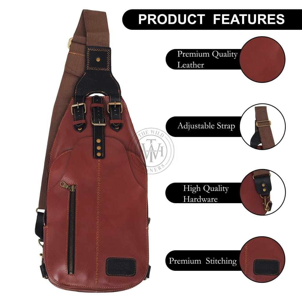 Classic Men's Leather Sling Bag, view 5