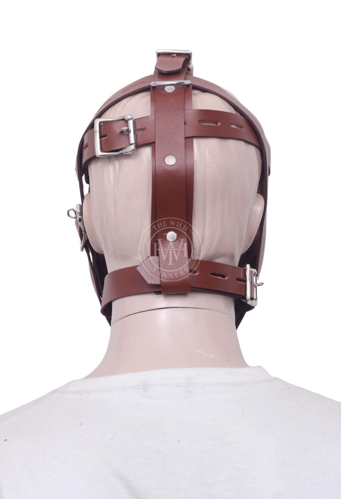 Brown Leather Bondage Muzzle for Sensual Play, view 4