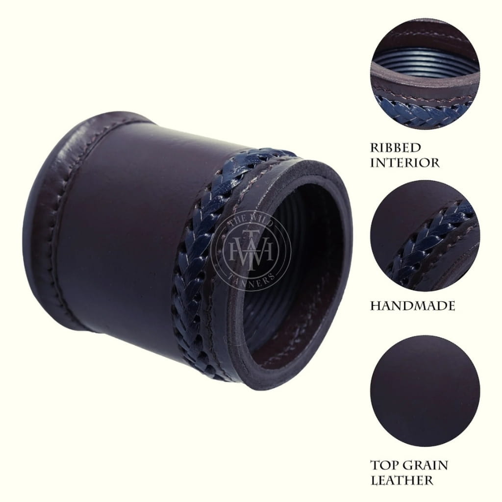 Genuine Ribbed Leather Dice Cups - Black, view 4