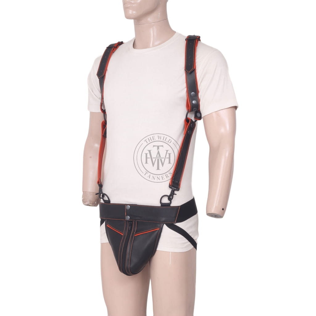 leather mens bondage harness with jockstrap