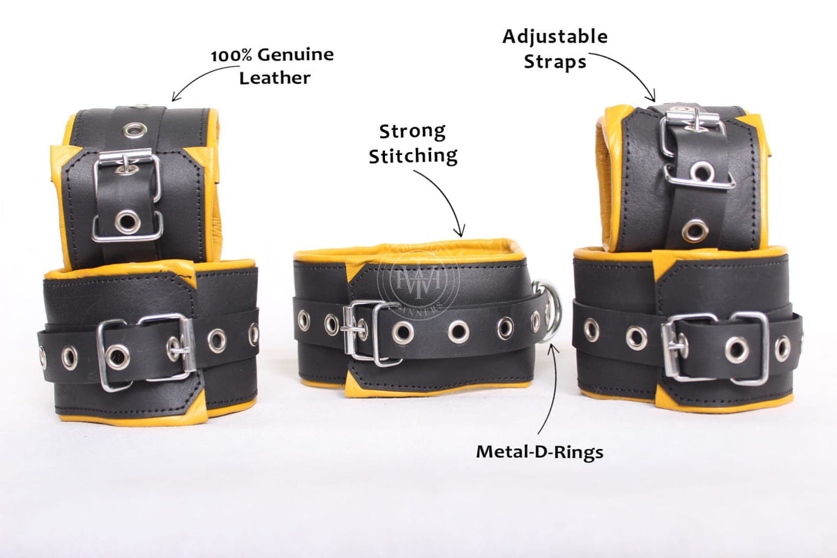 5 Pcs Set Genuine Leather Bondage Handcuffs, view 6