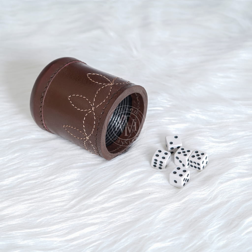 Brown Leather Dice Cup - Ribbed Interior, view 4