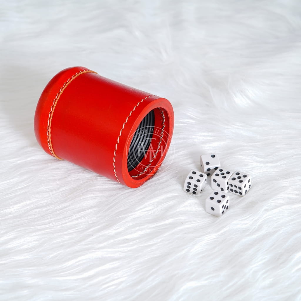 Leather Ribbed Dice Cup - Red, view 4