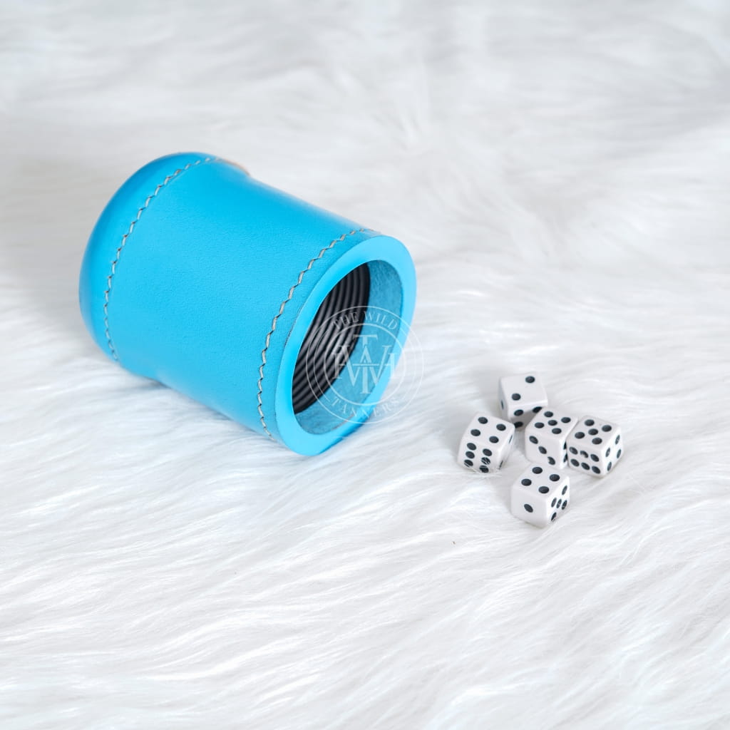 Blue Leather Ribbed Dice Cup, view 4