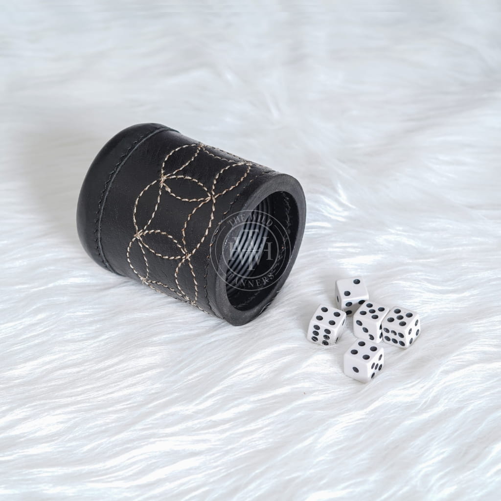 Black Leather Rolling Dice Cup with Ribbed Interior, view 4