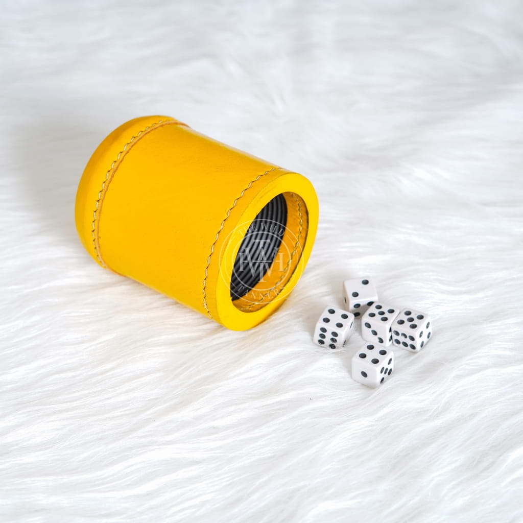 Genuine Ribbed Yellow Leather Dice Cup, view 4