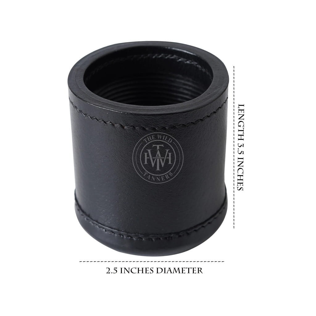 Genuine Black Leather Ribbed Dice Cup, view 4
