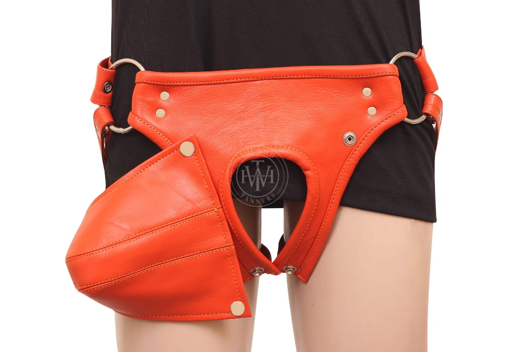 Orange Leather Jockstrap with Removable Cod-Piece, view 4