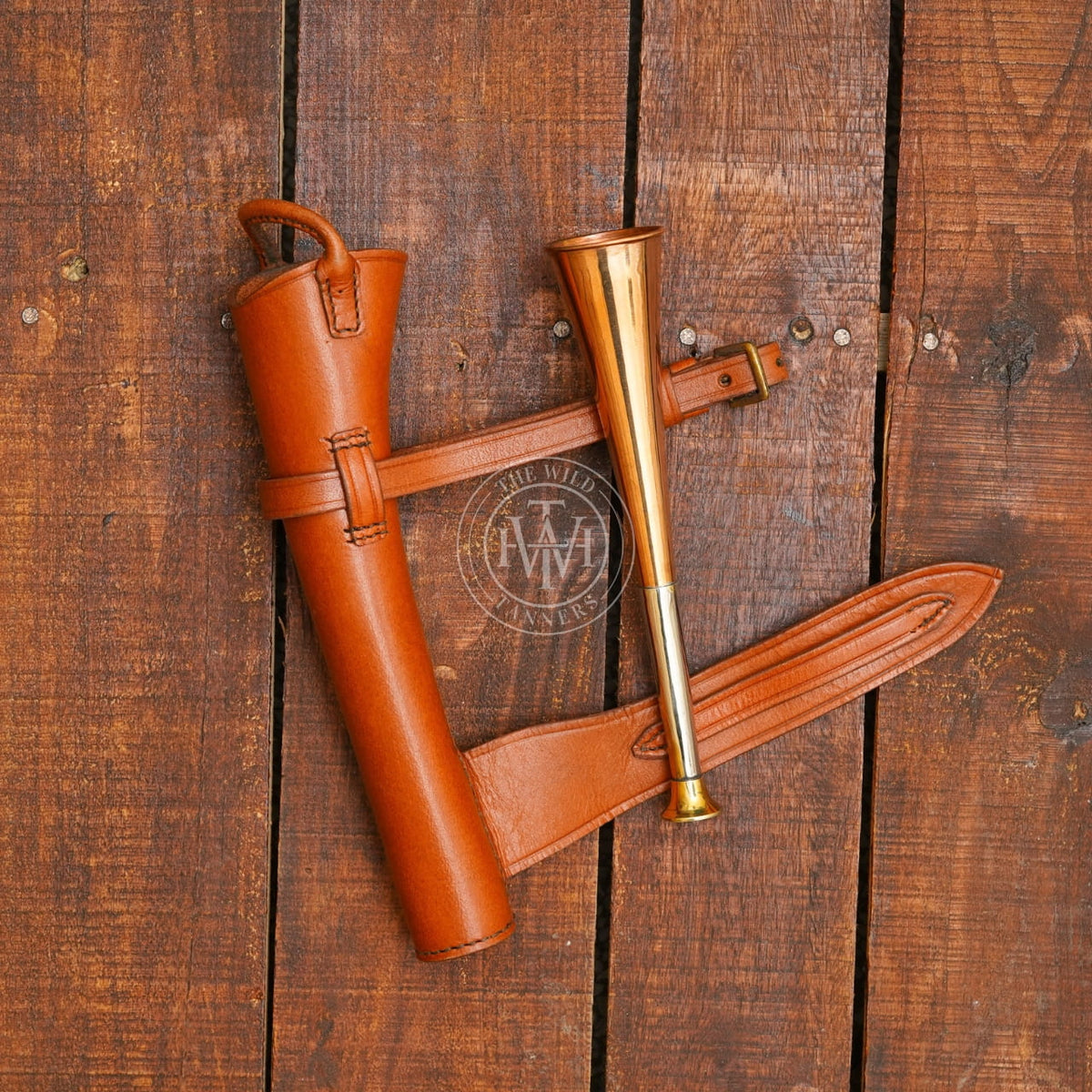 Copper Fox Hunting Horn With Leather Case, view 7