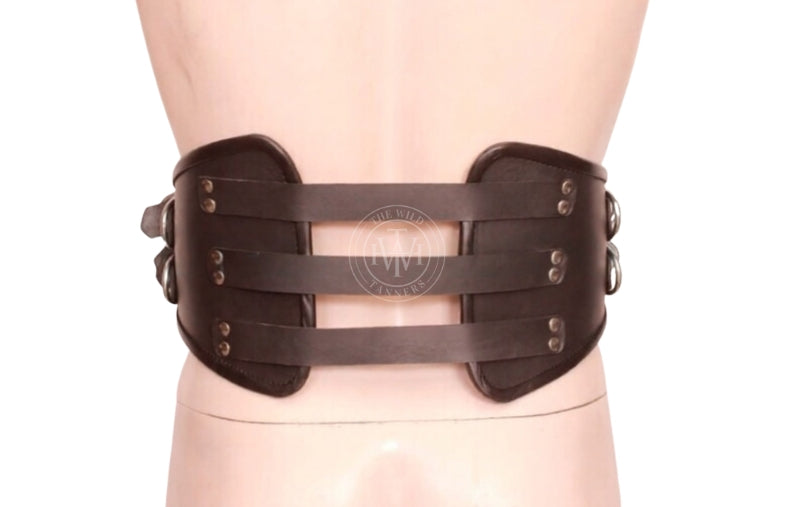 Leather bondage corset cincher with waist restraint, view 4
