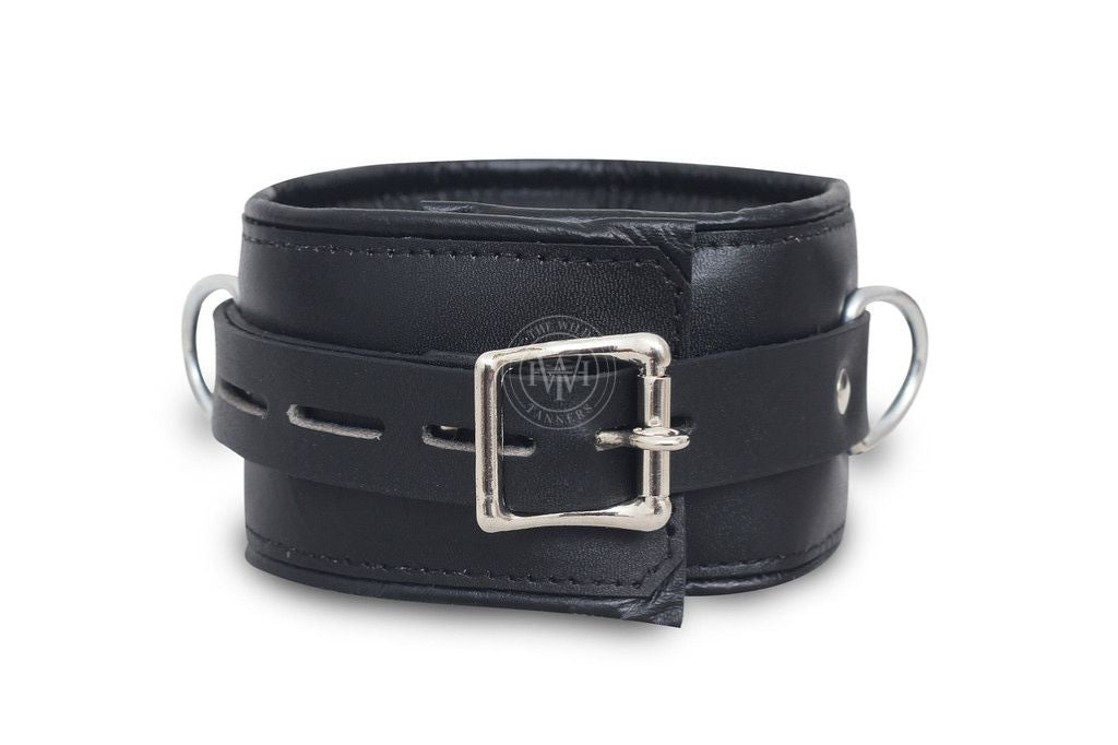 Premium Black Leather Bondage Handcuffs Set, view 3