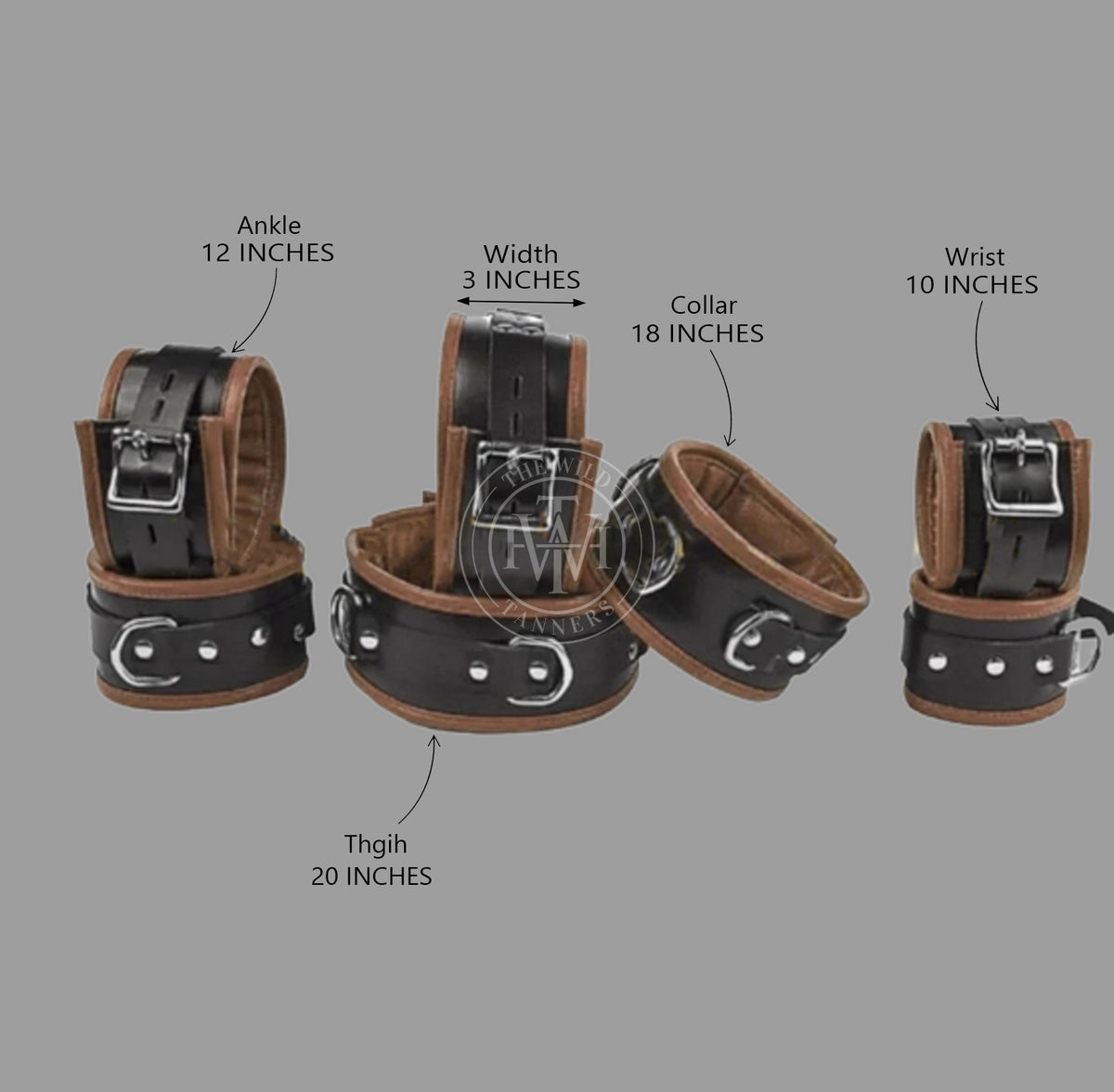 7 Pcs Leather Bondage Wrist Ankle Restraints Cuffs, view 4