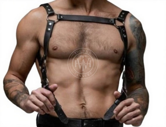leather mens harness suspenders with clip connectors