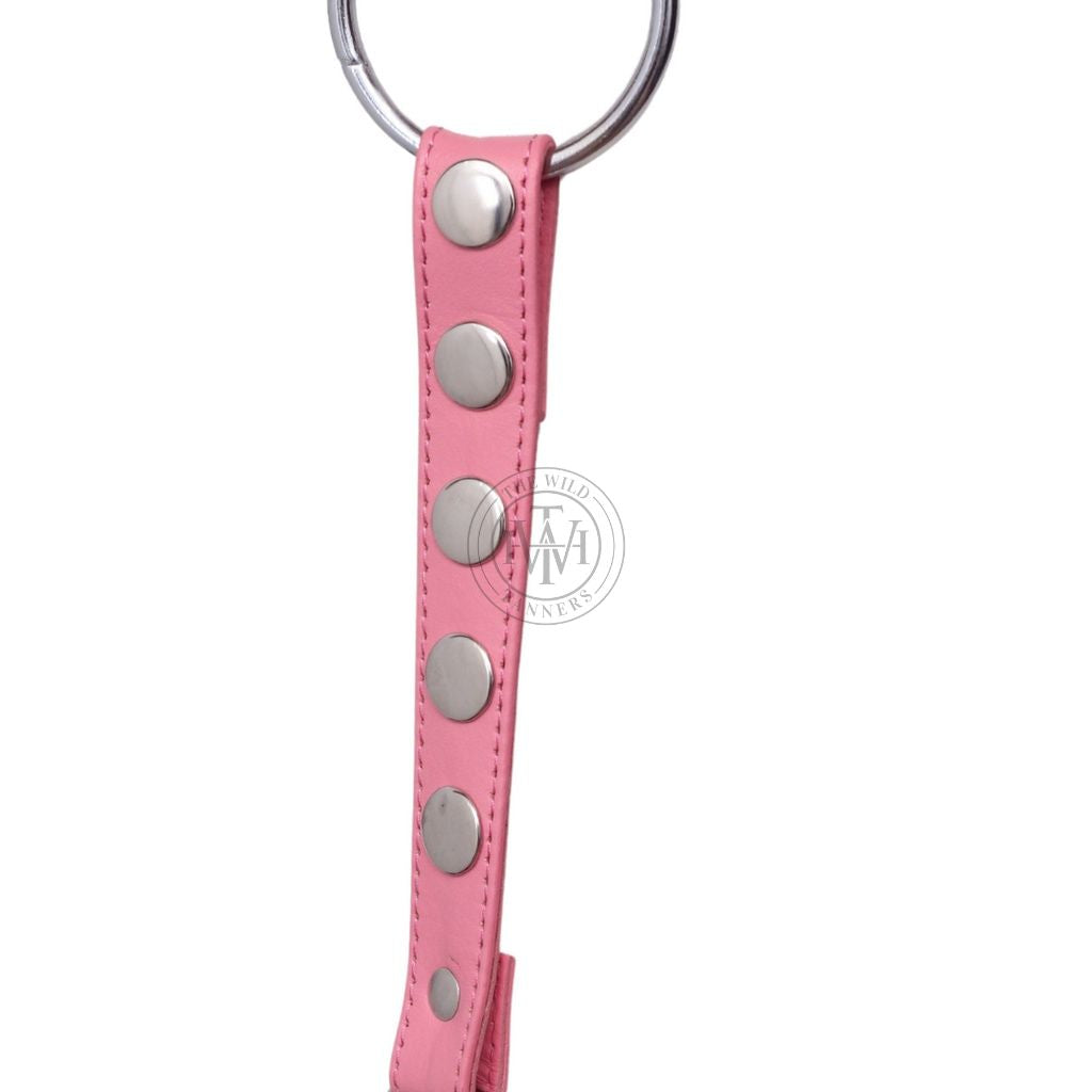 pink leather harness, BDSM chest harness, adjustable men’s harness, leather O-ring harness