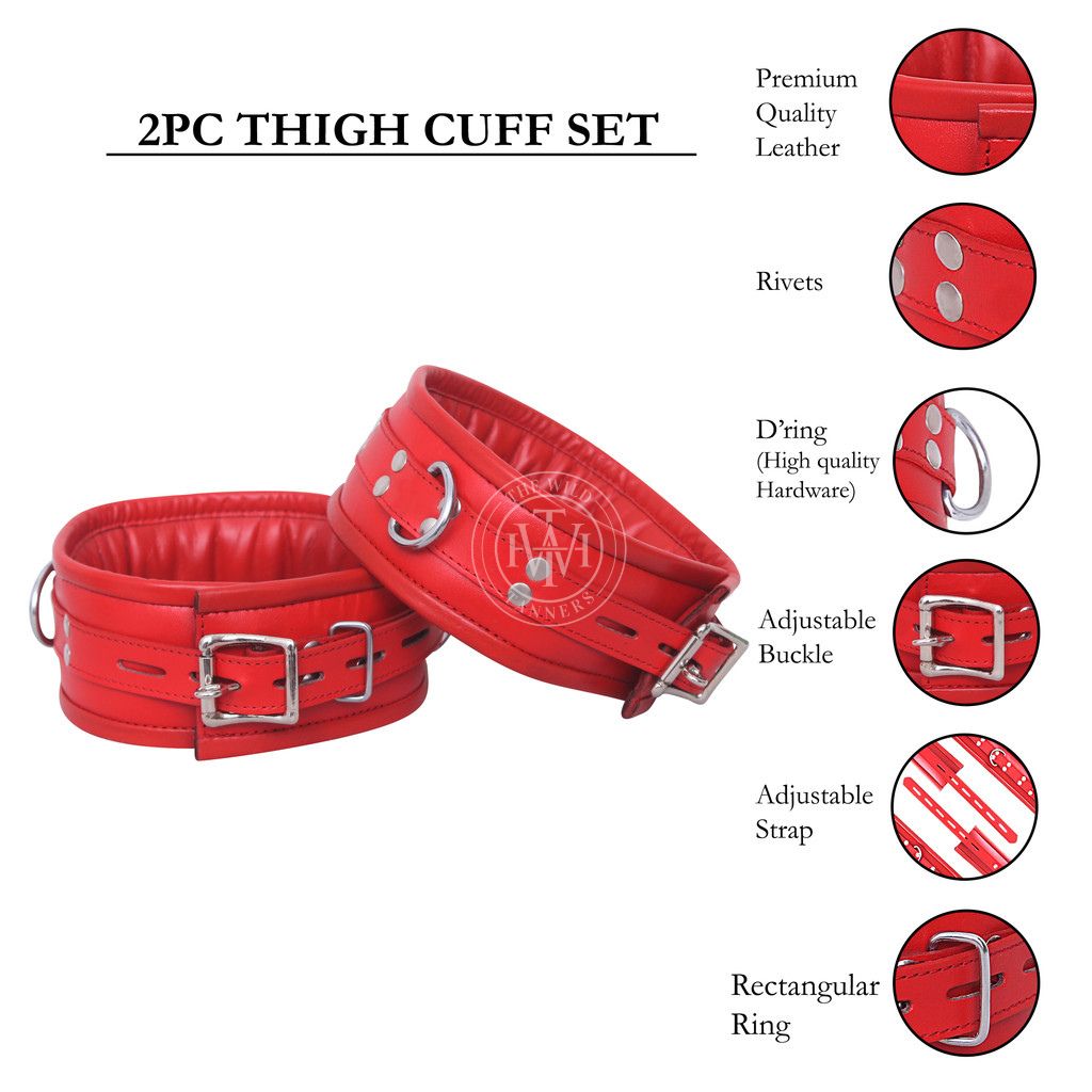 7 Pcs Red Leather Bondage Handcuffs Set Unisex, view 10