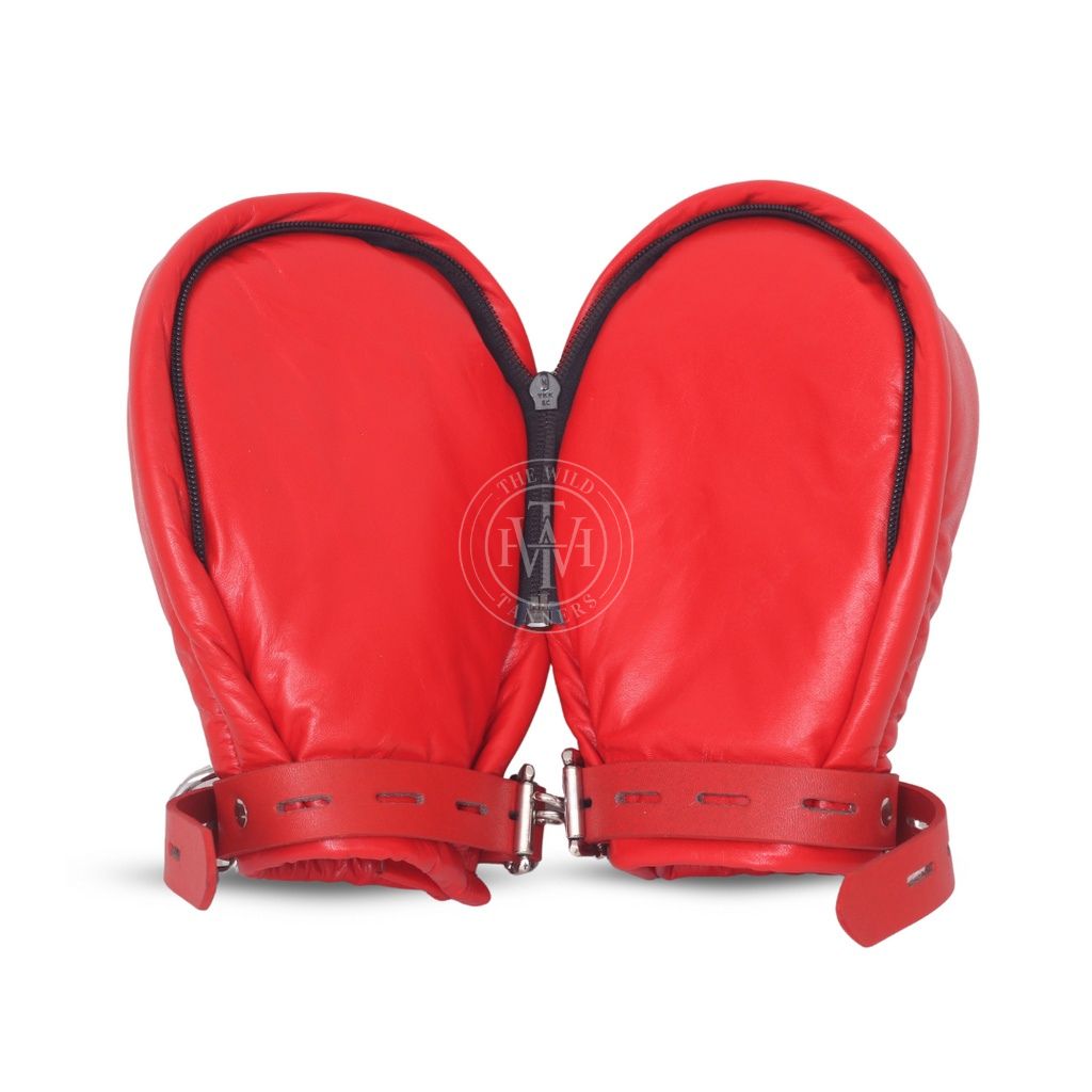 Red Locking Mittens with Zipped Palm, view 5