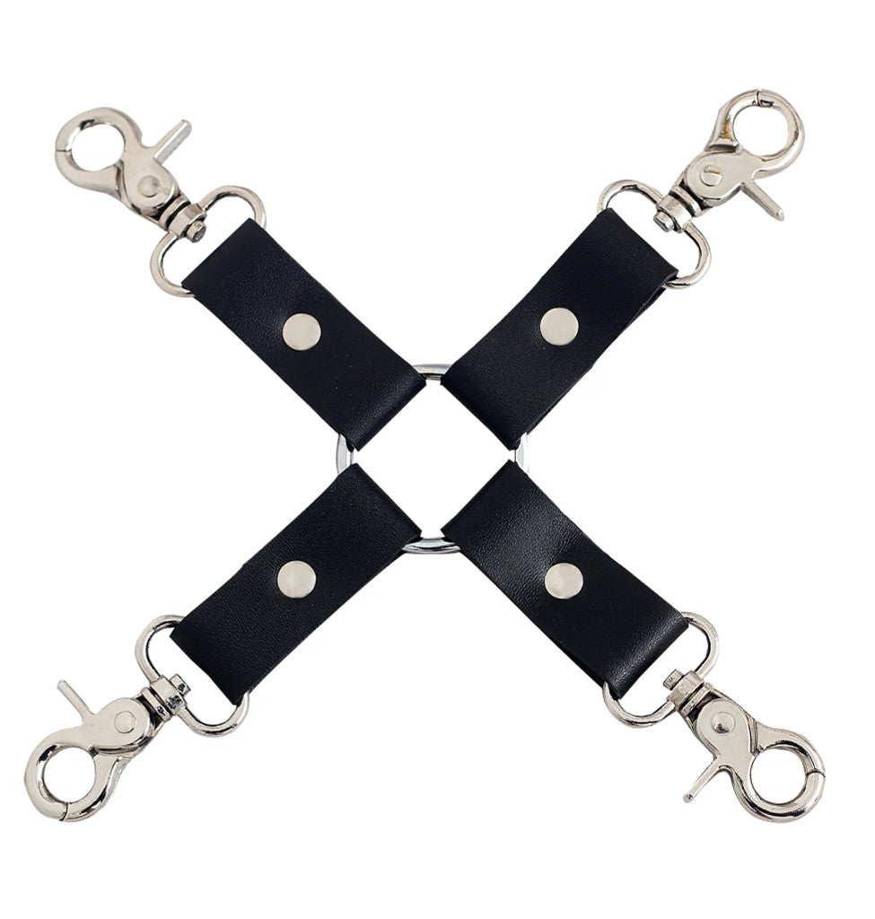 Leather Hogtie. Bdsm hogtie, black leather hogtie