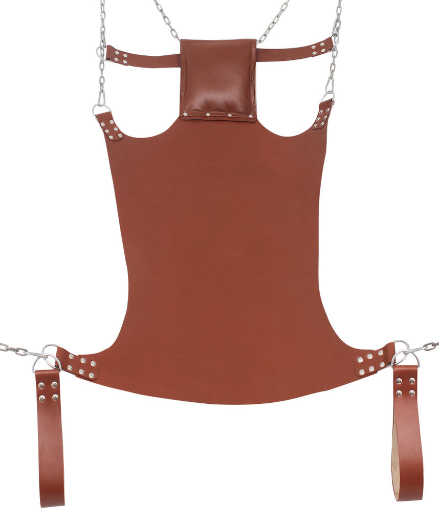 leather sling with leg loops, BDSM swing, adjustable leather sling, leather sex sling, suspension bondage