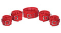 red leather handcuffs, bondage cuffs, adjustable leather restraints