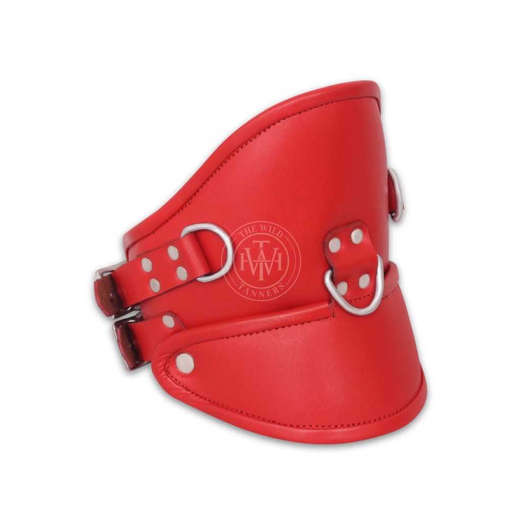 Red Leather Posture Collar With Locking Buckles, view 5