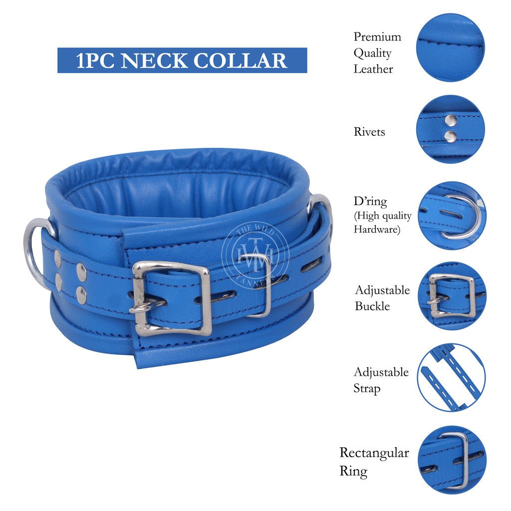7 pcs blue leather bondage handcuffs set unisex, blue leather bondage cuffs, bondage cuffs set, unisex handcuffs set