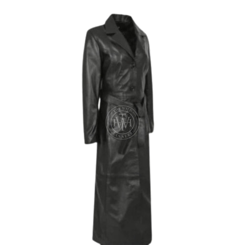 Genuine Leather Black Trench Coat For Women, view 3