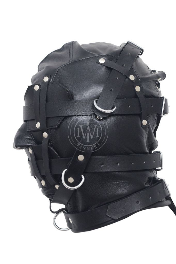 Black Full Face Leather Bondage Hood, view 5