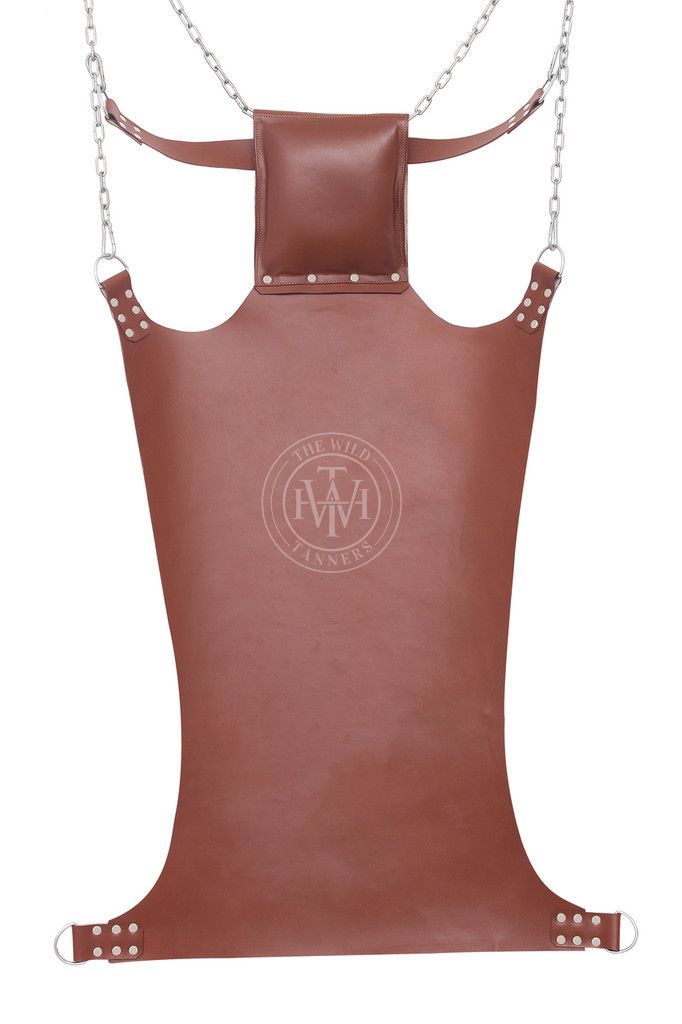 leather sling with leg loops, BDSM swing, adjustable leather sling, leather sex sling, suspension bondage