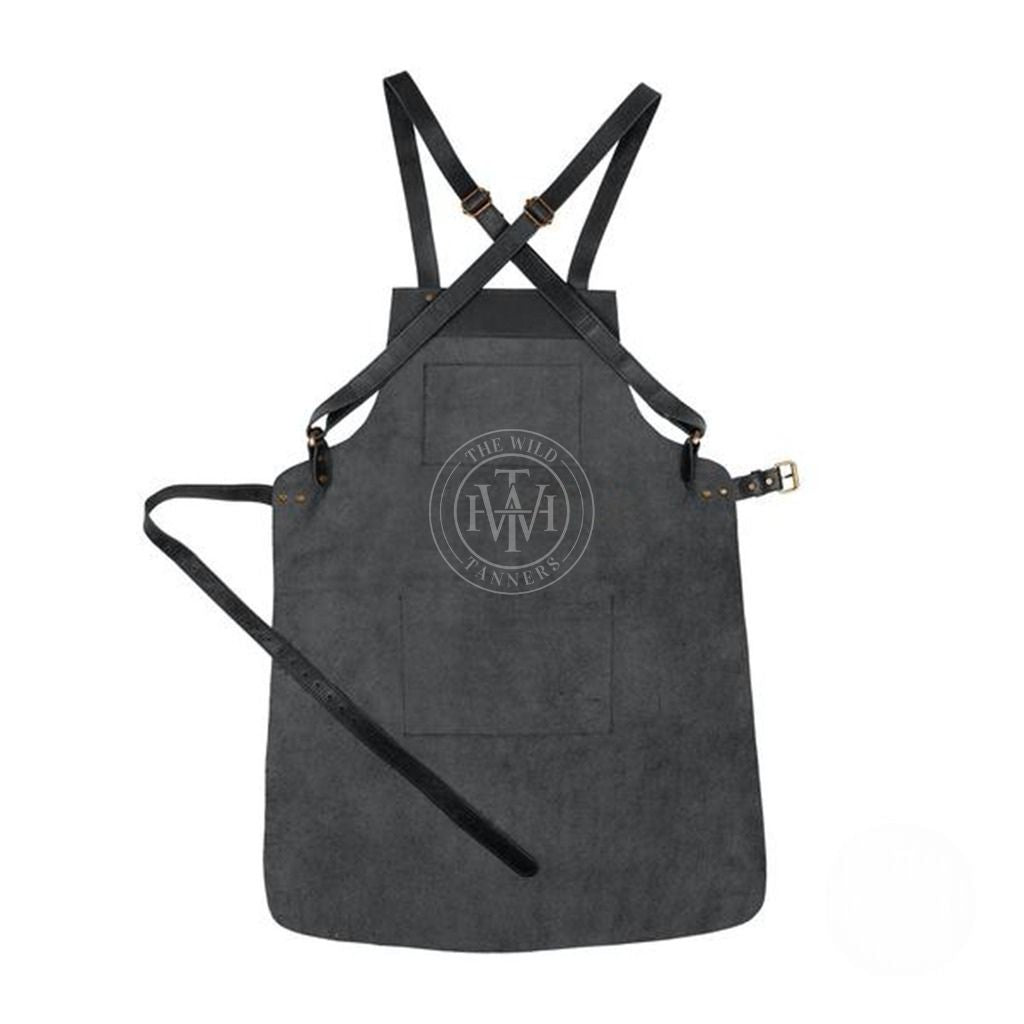 Cross Back Black Leather Apron, view 4