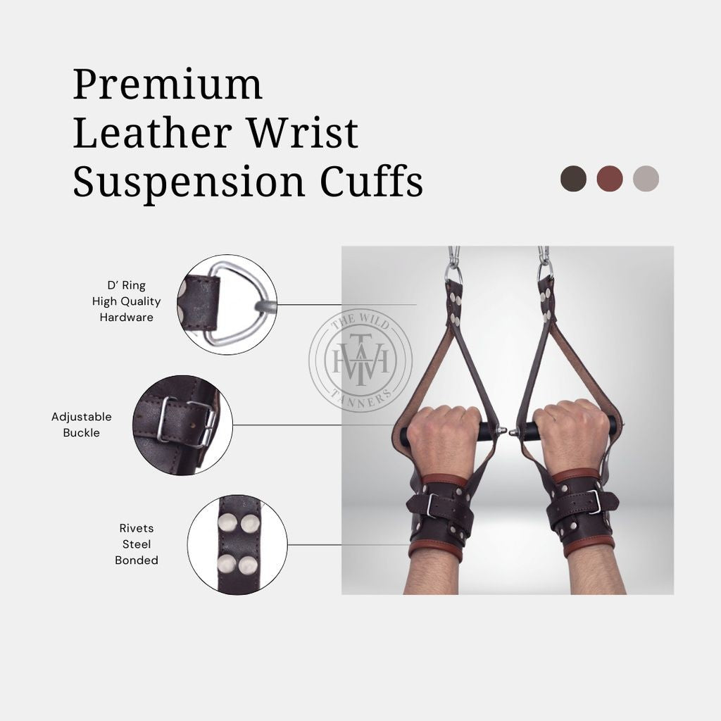 Brown Leather Wrist Suspension Cuffs, view 5