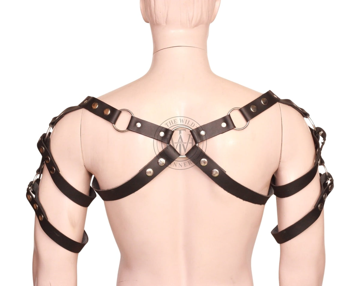 men's leather shoulder harness crafted with arm bands