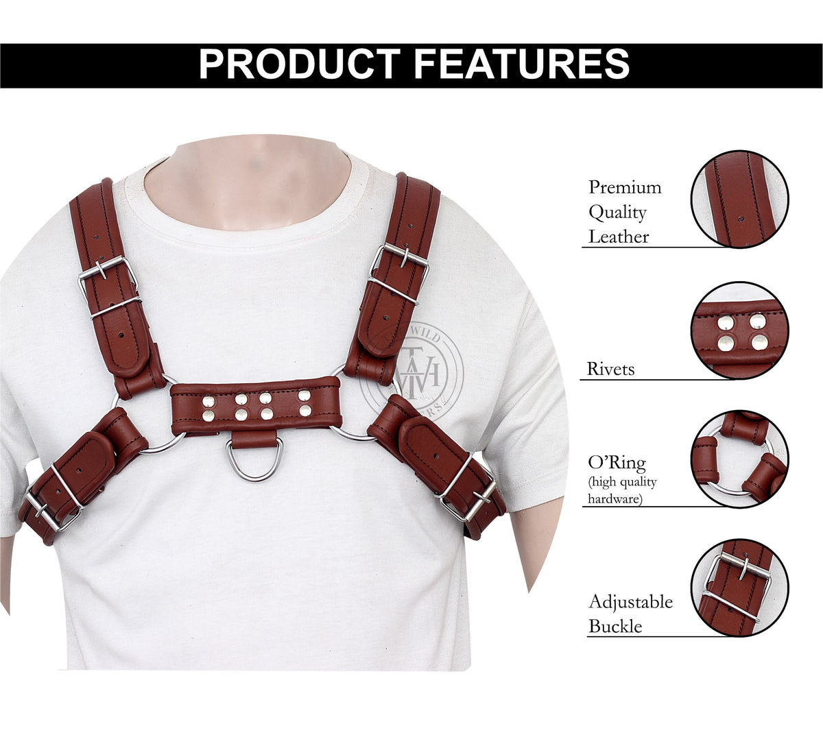 Leather Bulldog Harness Fitted With Roller Buckles, view 5