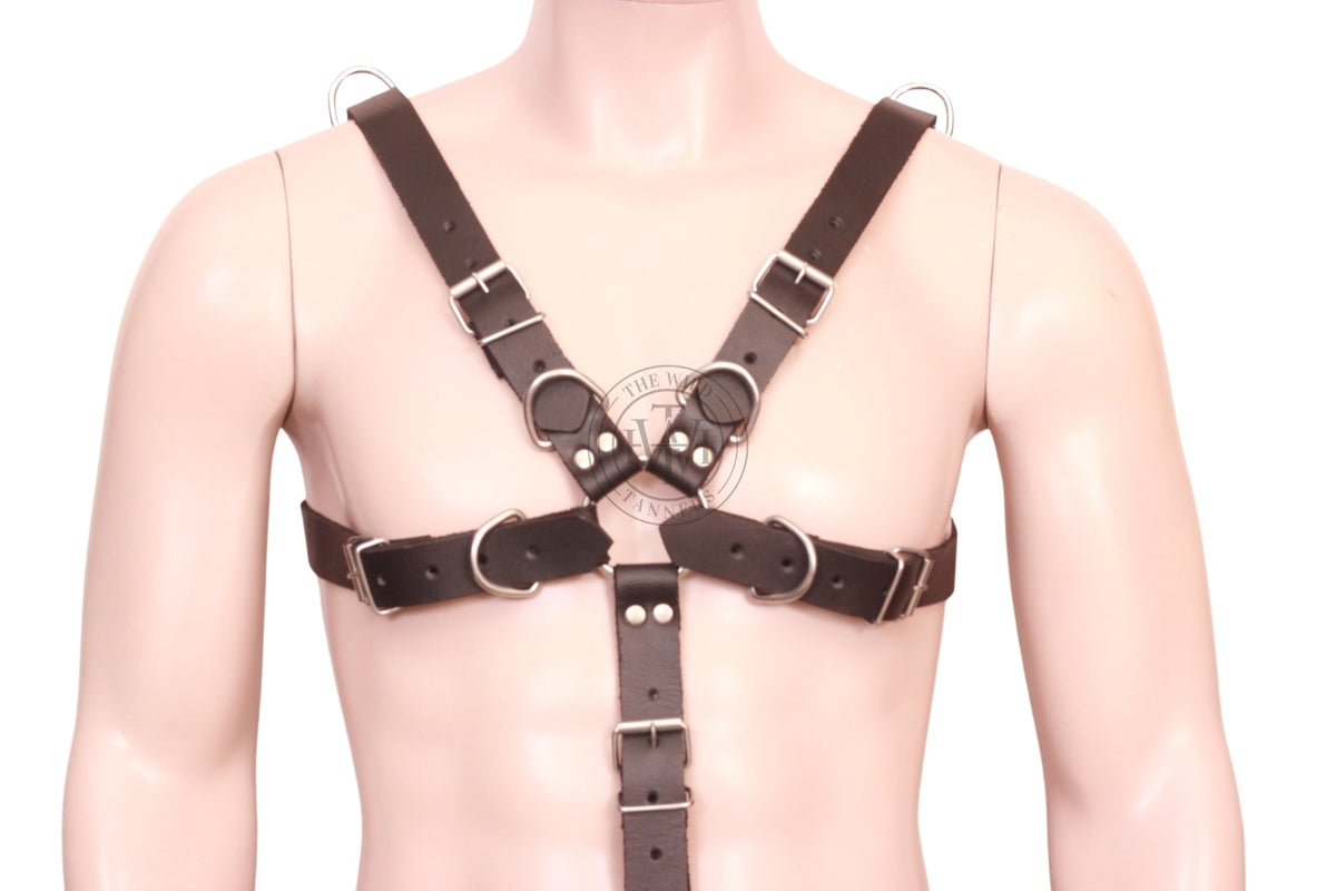 Men's leather full-body harness with cock ring, view 5