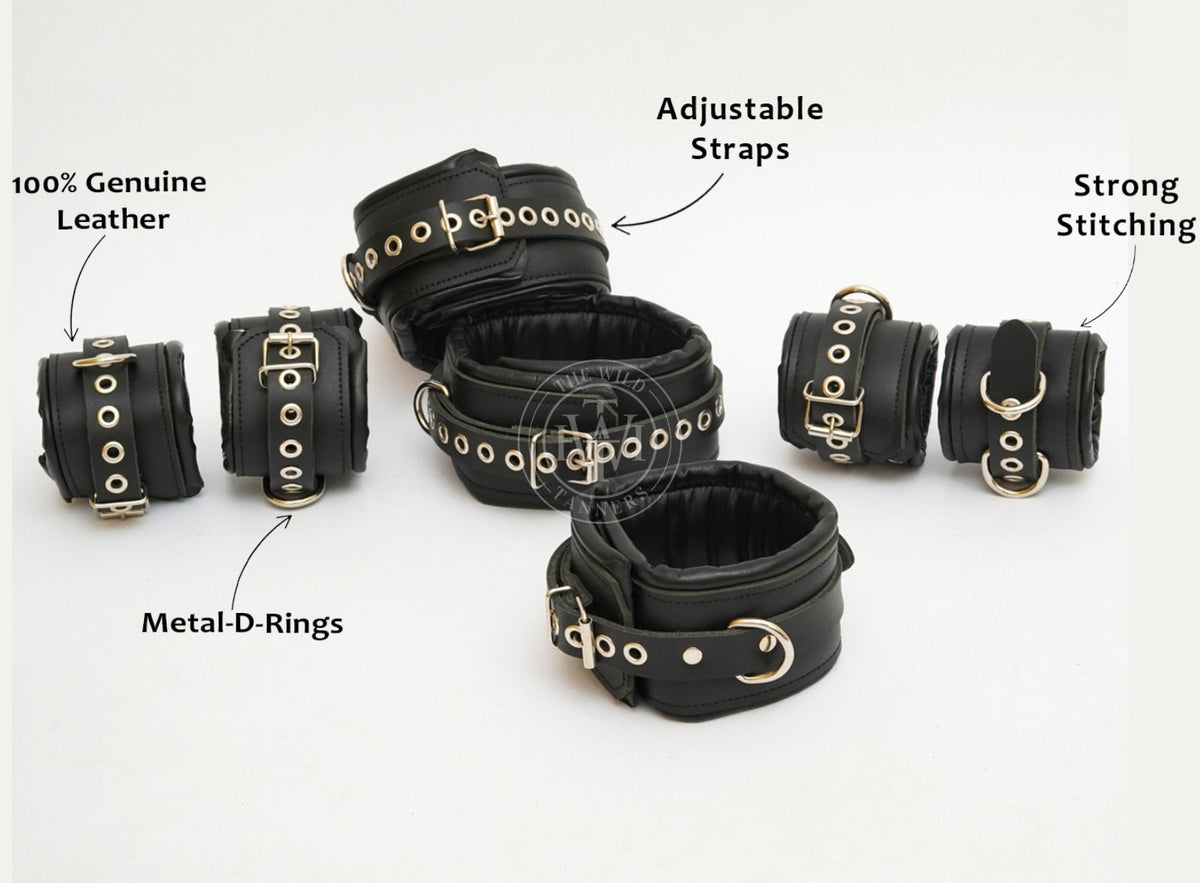 7 Pcs Leather BDSM Wrist Restraints, view 5