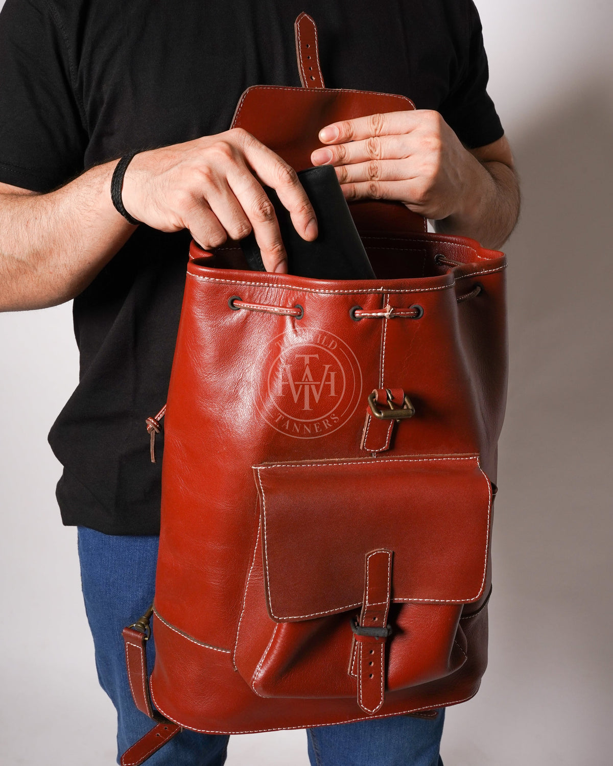 Genuine Mens Leather Backpack, view 5