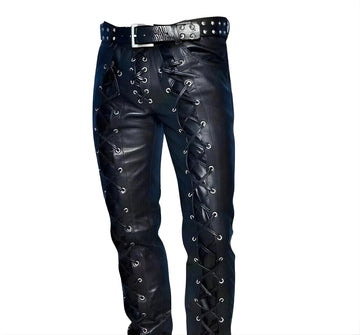 Leather Pants with Adjustable Laces Closure